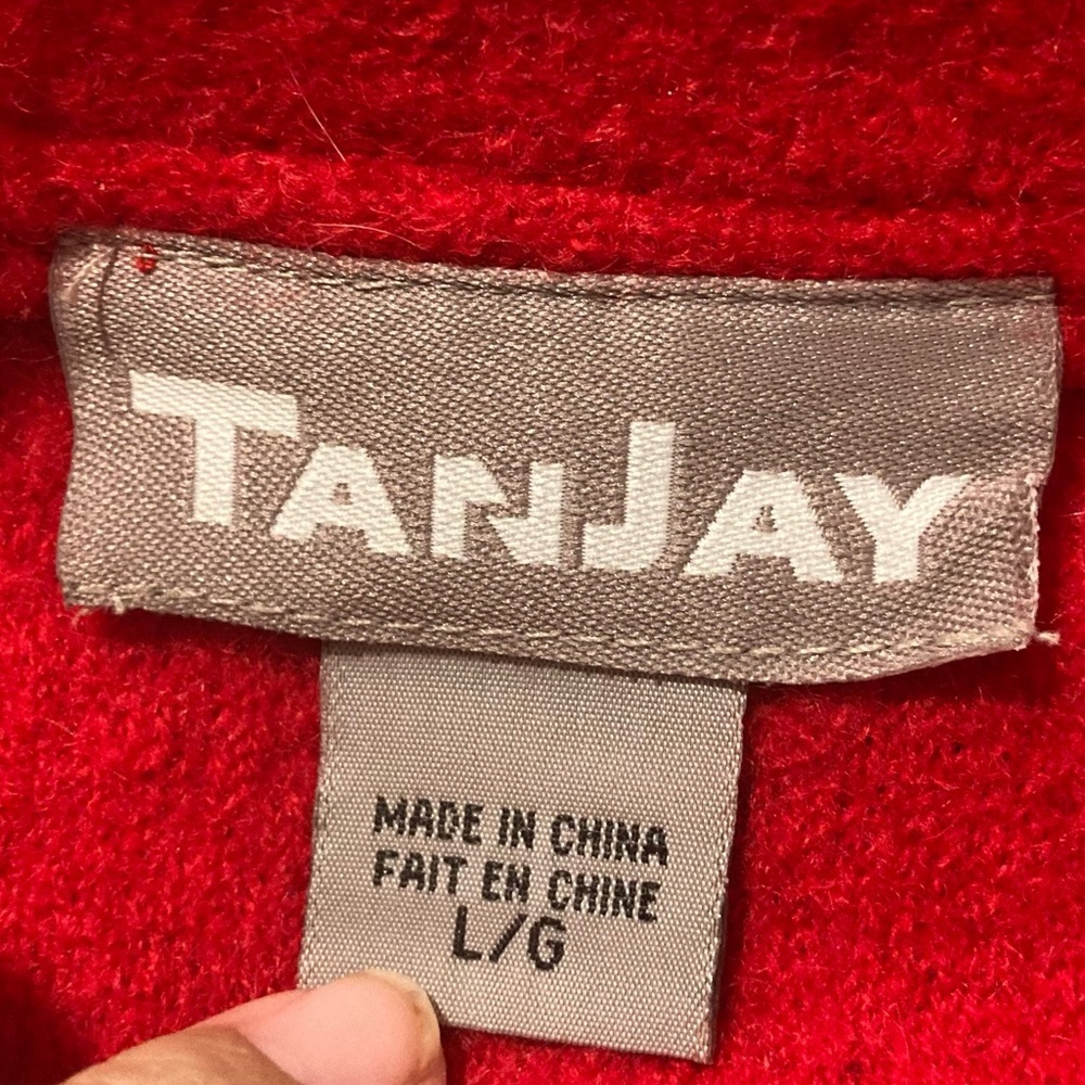 TanJay red wool zip front vest with black & white cats appliqués. Large - Picture 5 of 6